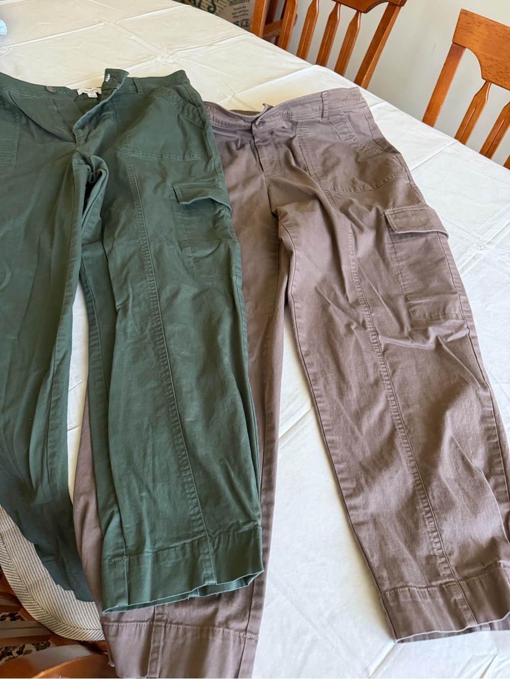 Women's Cargo Joggers in Green and Taupe